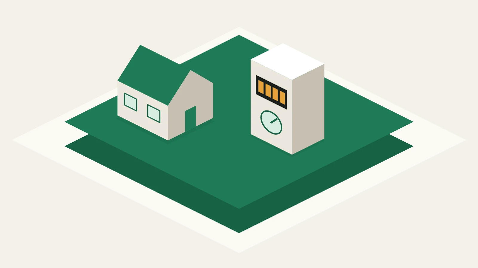 Illustration: a house and an energy meter with a reading on the green Assetli platform